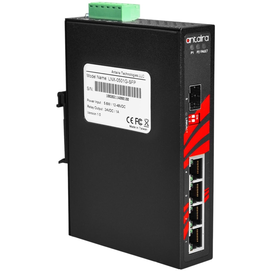LNX-0501G-SFP 5-Port Industrial Extended Temperature Gigabit Unmanaged Ethernet Switch with SFP