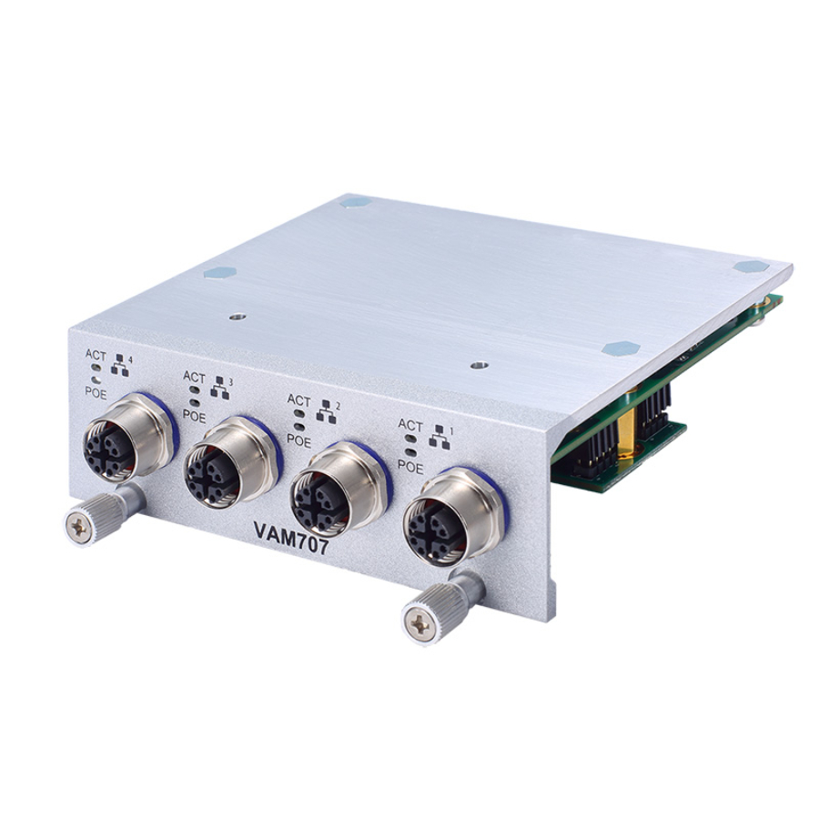 VAM707 4x M12 X-coded Gigabit PoE/PoE+ tBOX Expansion Module